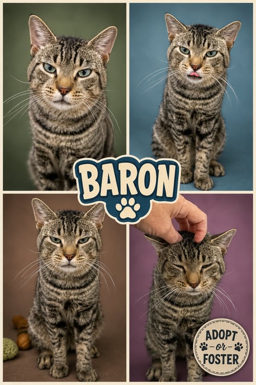 BARON (FCID# 08/10/2026 - 12 TRAINER) - Tabby available for adoption
