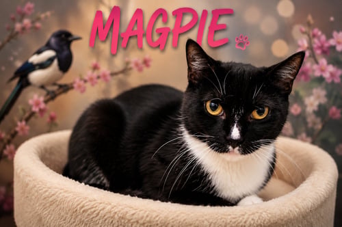 MAGPIE (FCID# 06/25/2026 - 75 TRAINER) - Tuxedo available for adoption