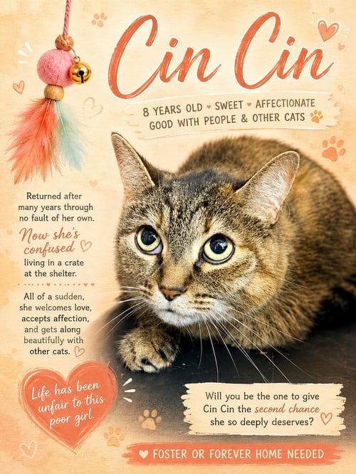 CIN CIN (FCID#06/24/2026 - 152) WILLOW GROVE - Torbie available for adoption