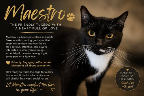 MAESTRO (FCID# 06/22/206 - 41 TRAINER) - Tuxedo available for adoption