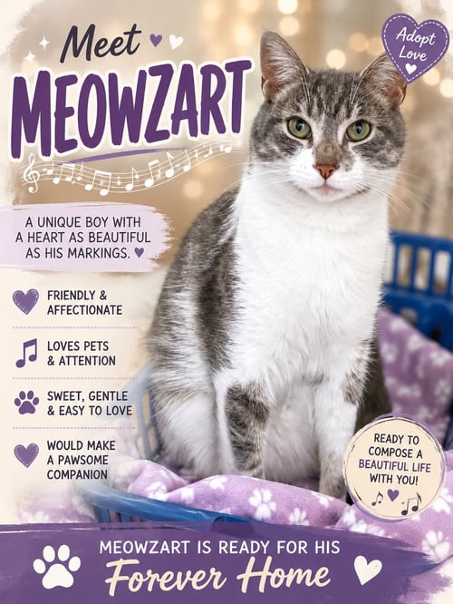 MEOWZART (FCID# 06/01/2026 - 46 TRAINER) - Tabby available for adoption
