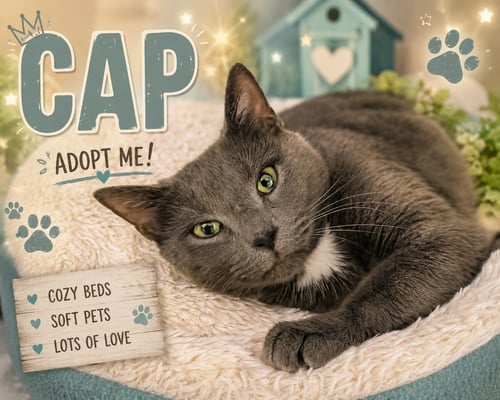 CAP (FCID# 05/13/2026 - 1 TRAINER) - Domestic Short Hair available for adoption